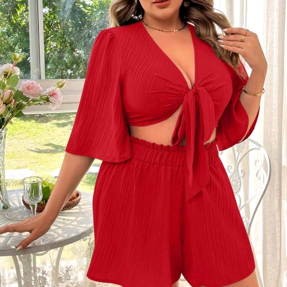 Red Tie-Front Two-Piece Set